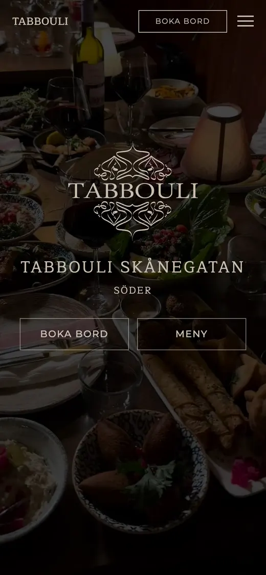 Restaurangsidan för Tabbouli Skånegatan i mobilen